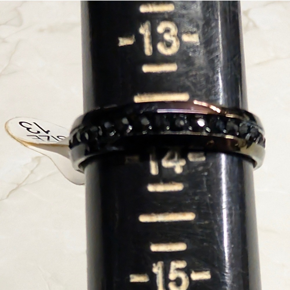 NEW Comfort Band Ring Size 14 Black Eternity Style Rhinestones Wedding Goth